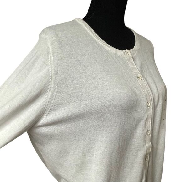 GAP Snowflake Milk White 3/4 Sleeve Crewneck Cardigan Sweater - Picture 3 of 7